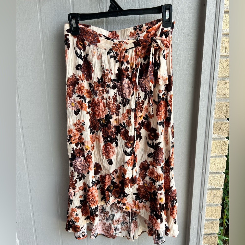 A-line Midi Floral Wrap Skirt